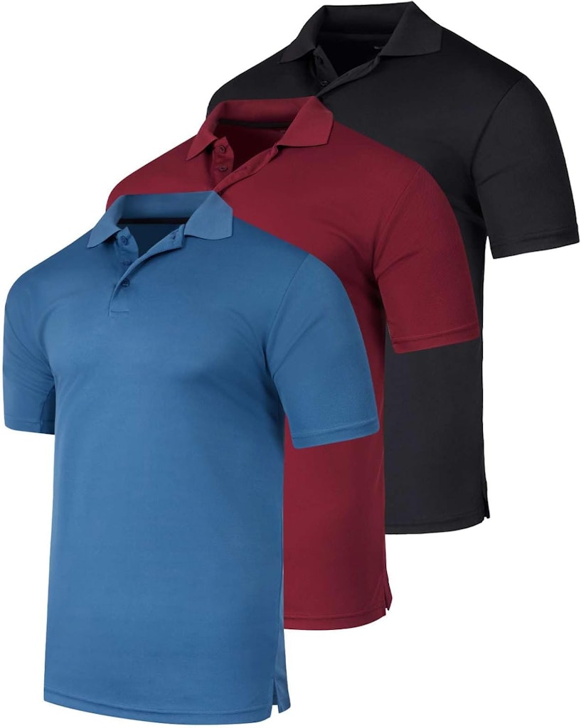 Real Essentials Men's 3 Pack Moisture Wicking Polo Shirts: $23