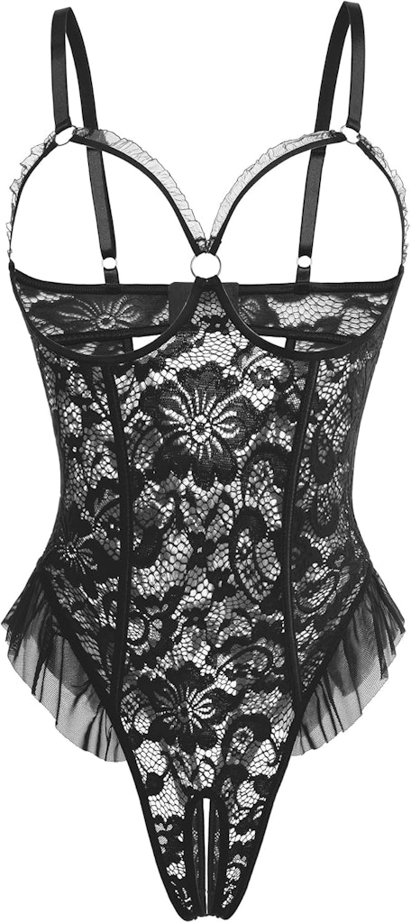 Women's Lace One-Piece Bodysuit Lingerie – Black: $3.49